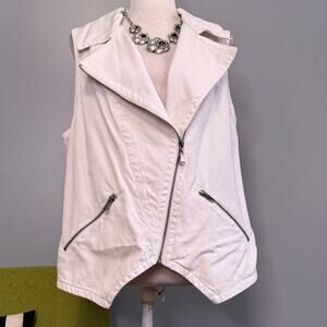 Isda & Co White Denim Moto Zipper Vest XL